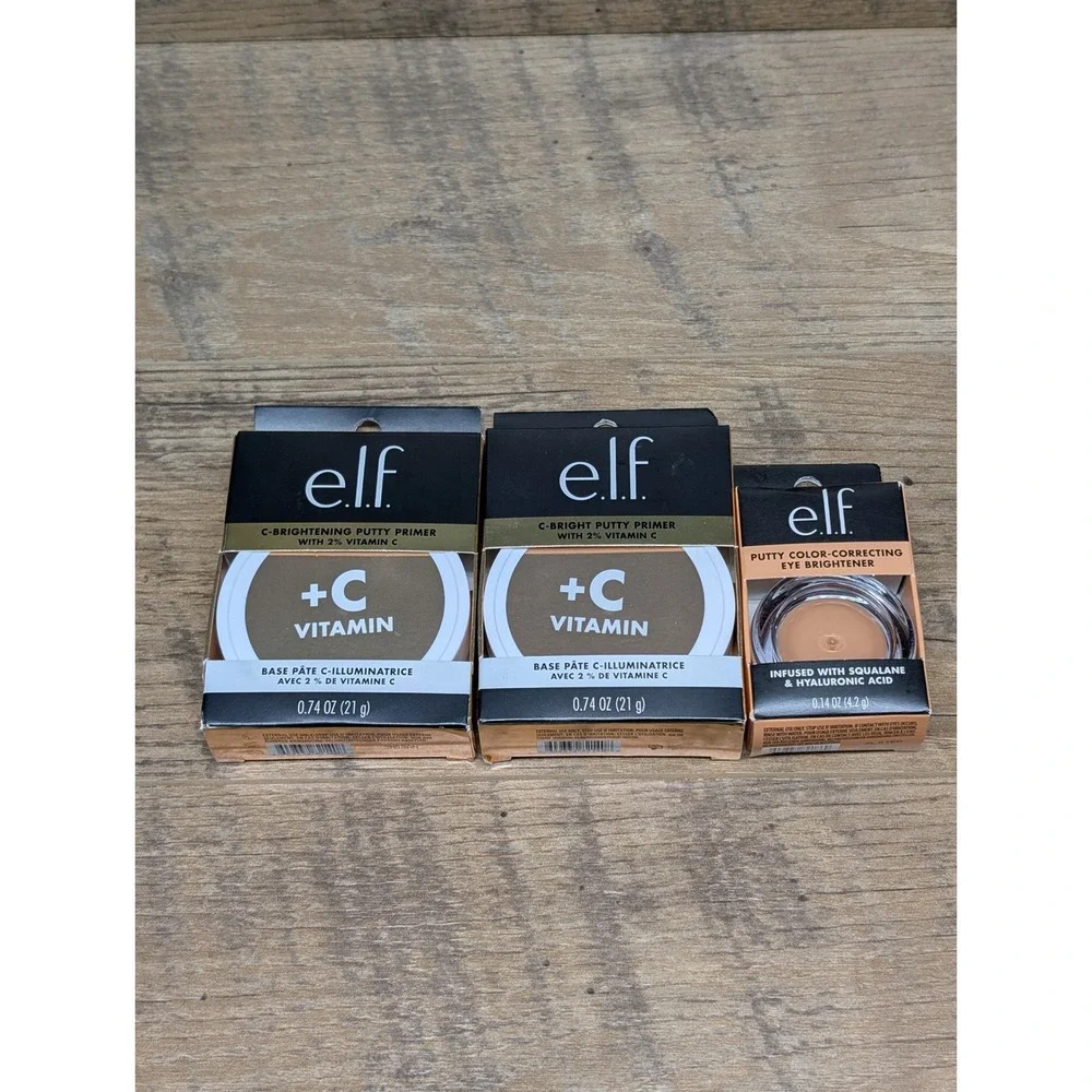 e.l.f C-Bright Putty Primer Vitamin C Sheer x2 Eye Brightener Medium Tan Lot 3‎